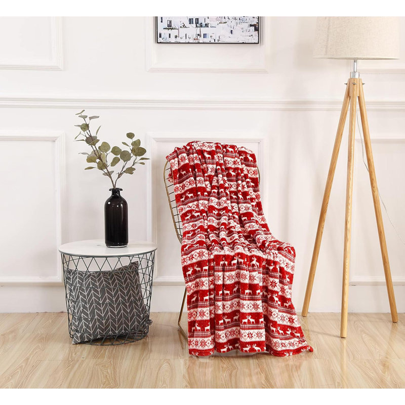 Jeté en molleton imprimé Velvet Touch, Renne rouge rayé