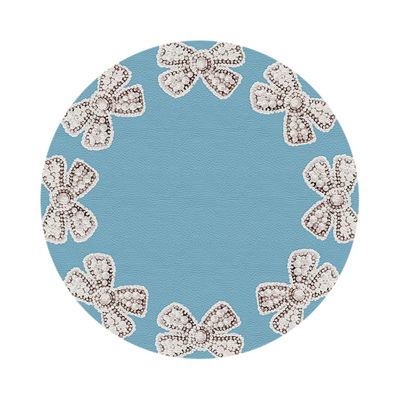 Pearl Bow Colony Vegan Leather Round Coasters, Blue Bell