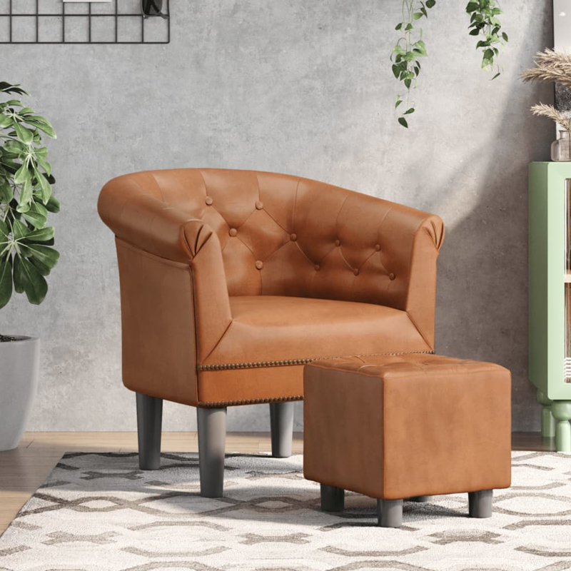 Fauteuil de baignoire avec repose-pieds Winston Porter, Similicuir orange