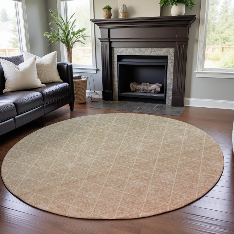 Premium Machine Washable Larock AMF1175 Geometric Rug, Round 8'
