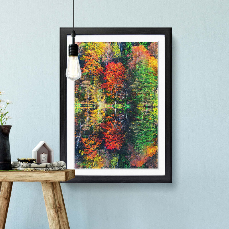 Autumn Forest Reflection in Abstract - Picture Frame Graphic Art Print, 65cm H x 48cm W x 2cm D, Black Framed
