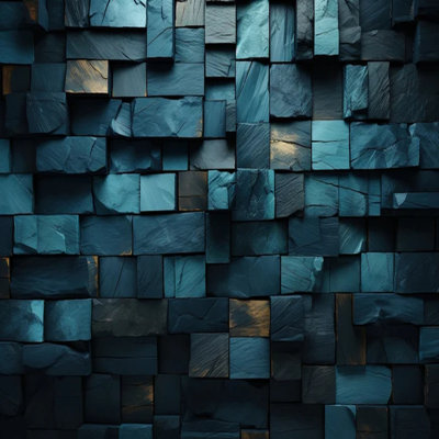 Papier peint moderne en blocs de pierre bleu sarcelle 3D - Conception de panneau mural géométrique abstrait dans des tons océaniques profonds