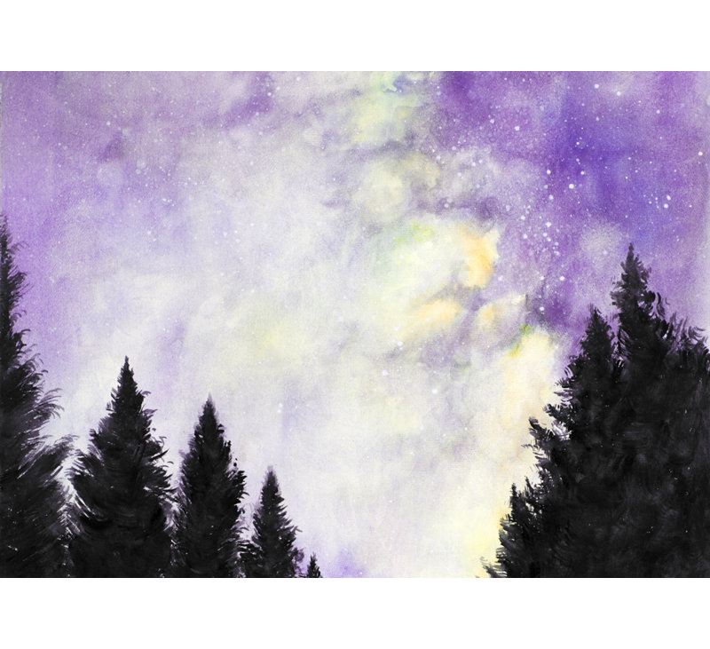 «Mauve ciel étoilé», toile décorative encadrée