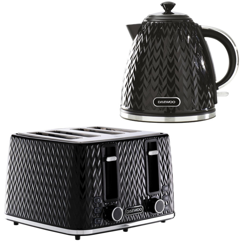 Argyle Grey Kettle & 4-Slice Toaster Set, Black
