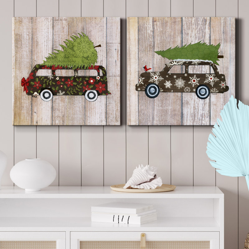 Classic Auto Christmas III - ensemble de 2 impressions sur toile tendue, H 16 po x l 32 po x P 1 po