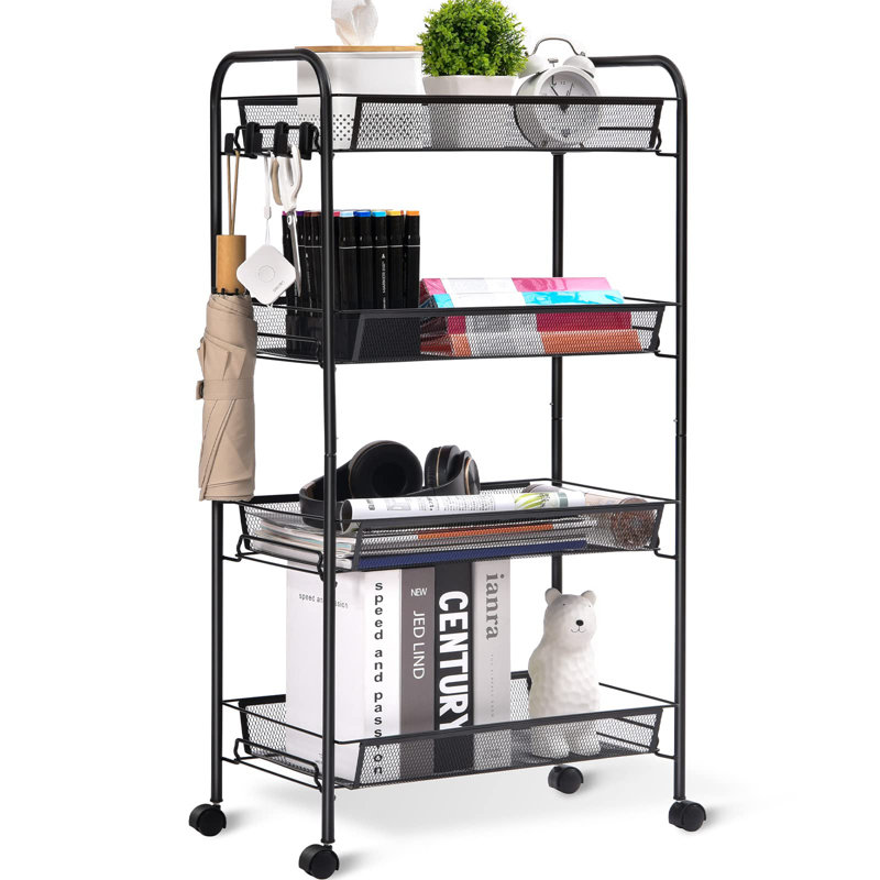 4 Tiers Stainless Steel Utility Cart with Wheels,17.2*10.2*32.6 inch Rolling Cart,Metal Cart, Salon Trolley Cart,Kitchen Storage Cart,Bathroom Cart