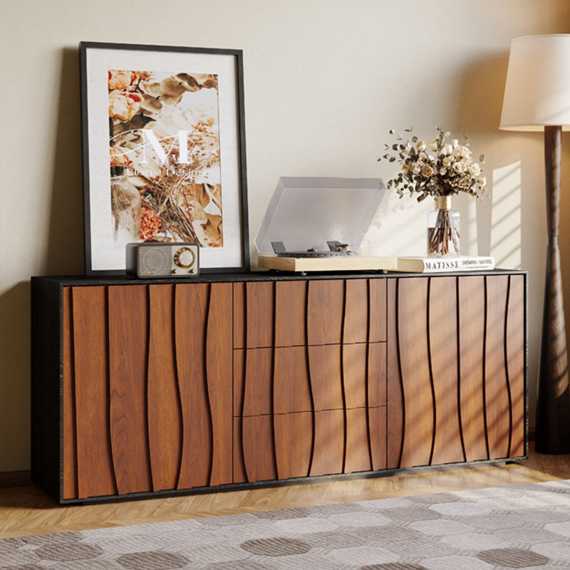 Buffet rétro de style chinois, H 28,7 po x l 47,2 po x P 15,7 po