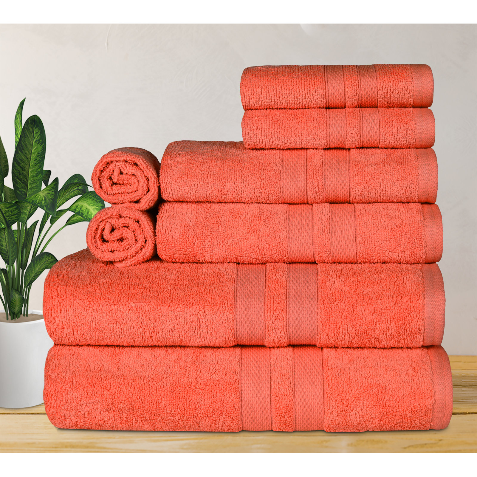8-Piece Quick-Drying Cotton Towel Set, Tangerine