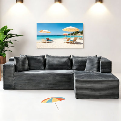106" Boneless Couch with Chaise, Oversized Full Compression Sofa, Cloud Couch Sectional with Ultra-Thick 25mm Corduroy Fabric, Boneless Modular Sofa Bed for Living Room, Small Comfy L Shaped Couch Set