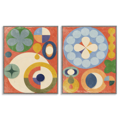  Retro Mixed Boho Shapes 2 PC Giclee Art Set by Victoria Barnes