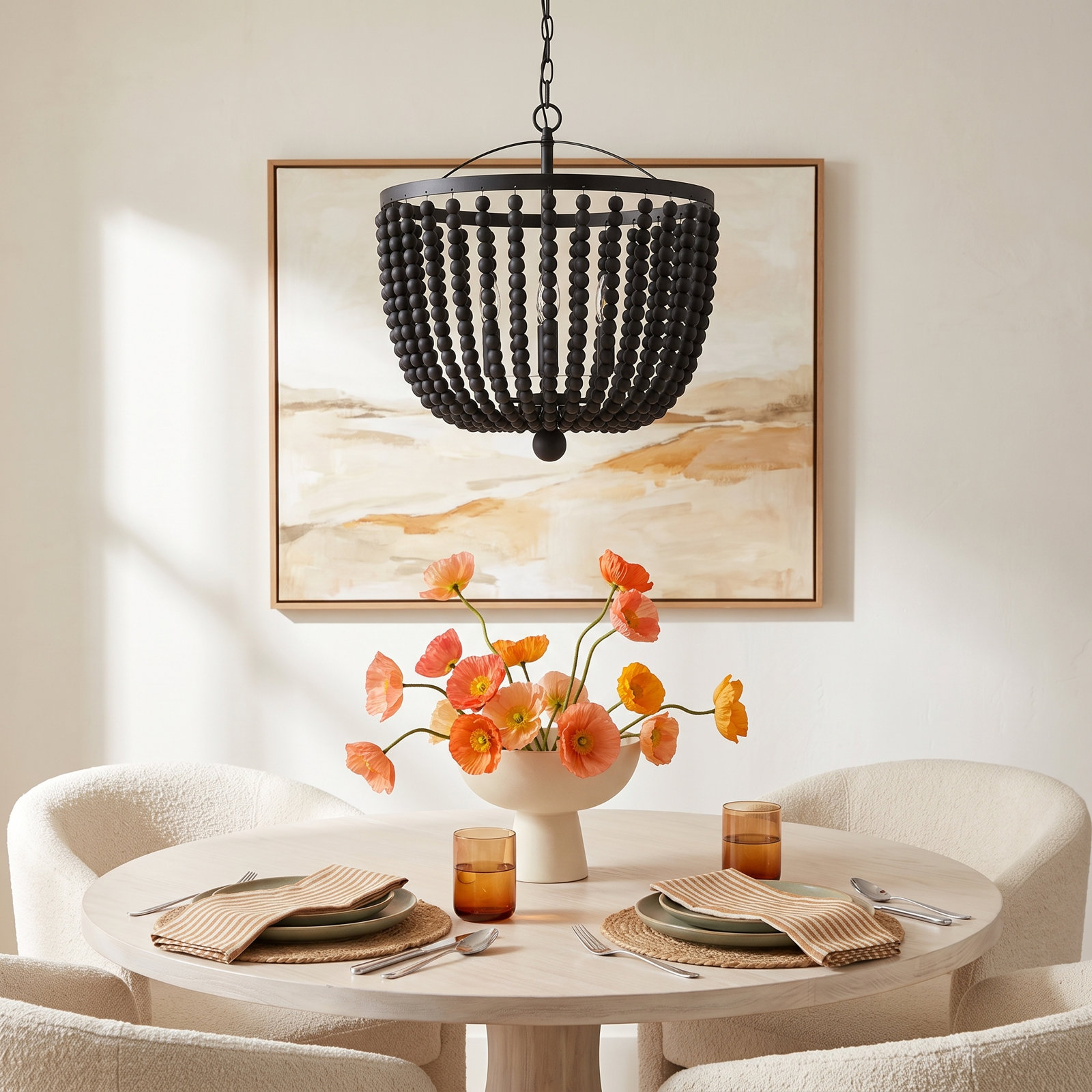 Conway Wrought Iron 4-Light Chandelier, Matte Black