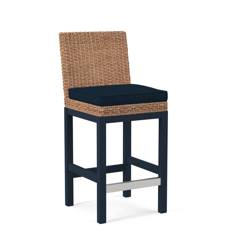 Upholstered Stool, Navy Finish, Beige Performance Fabric; 0851-73