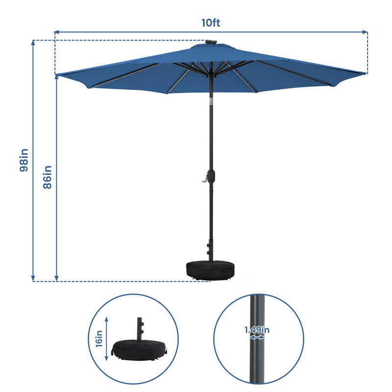 Parasol de patio avec base, Marine, H 98 po x l 120 po x P 120 po