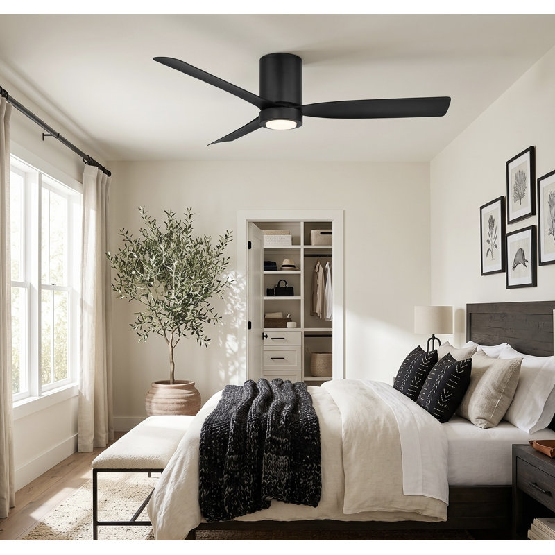 CORMAC 52 inch 3-Blade Hugger Ceiling Fan With Remote and Dimmable Light, Matte Black