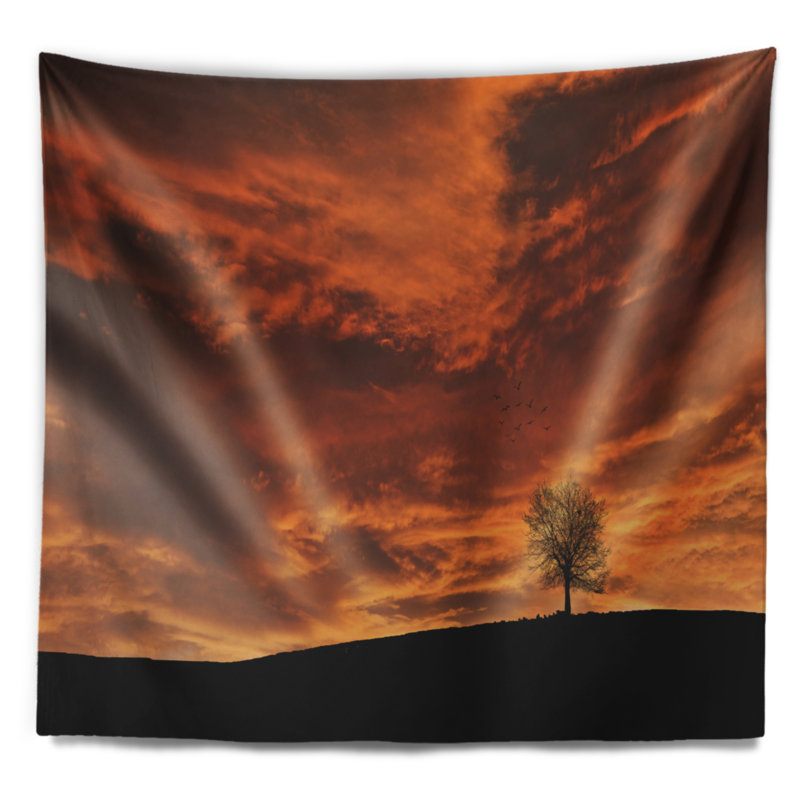 Tapisserie en polyester sous le ciel brun brun avec accessoires suspendus, H 68 po x l 80 po