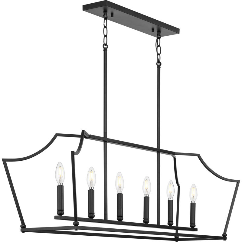 Nouveau lustre linéaire traditionnel à six lumières Ahkil, Noir mat