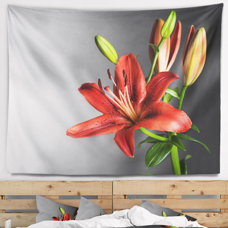 Tapisserie fleur lily rouge jolie, H 50 po x l 60 po