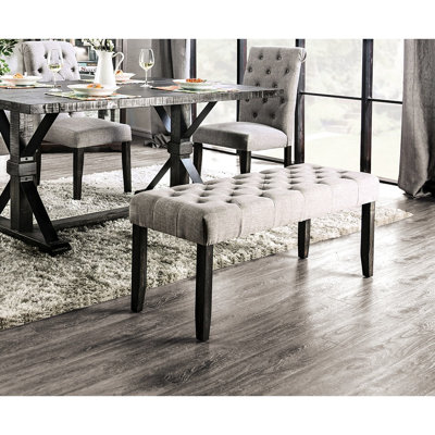 Gray Linen Like Solid Wood Button Bench For Rustic Dining Room Comfort And Style Ambiance