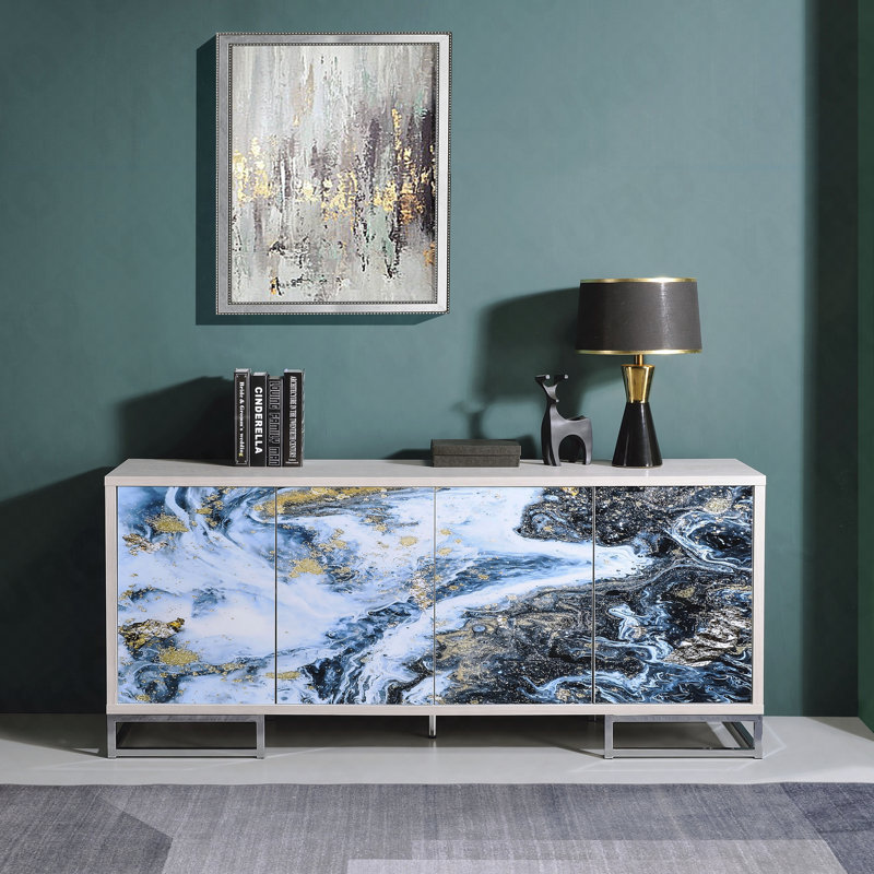 Console Cabinet, Painted for Entryway - Blue Marble/Chrome