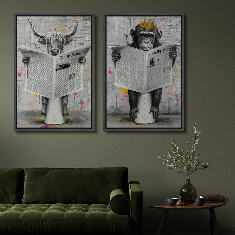 Reproduction d'art journal sur toile, impression de vaches et de singes des montagnes des Graffiti pour une salle de bain moderne urbaine ou un loft
