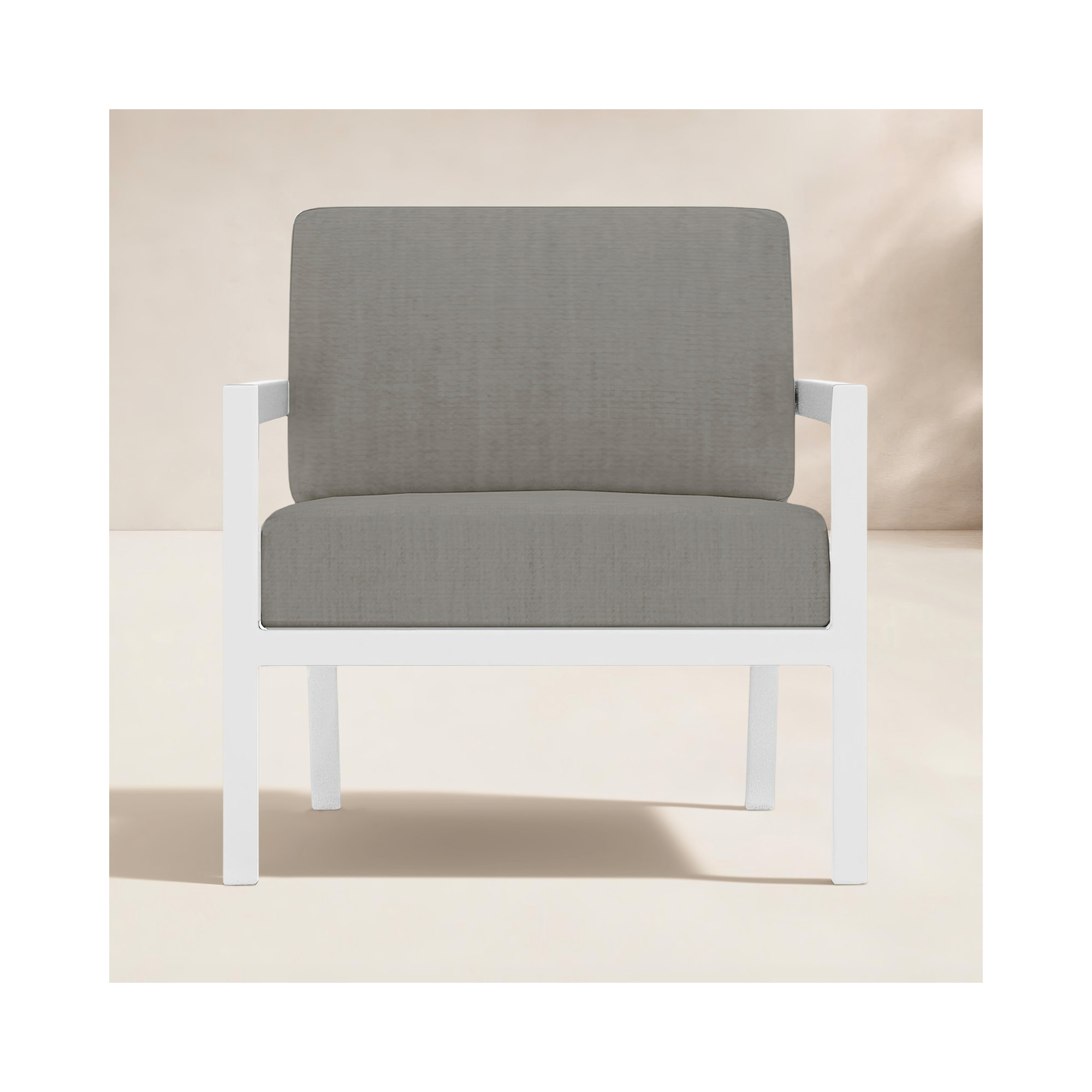 Vivant Patio Chair with Sunbrella Cushions, White, Canvas Charcoal Sunbrella® Canvas