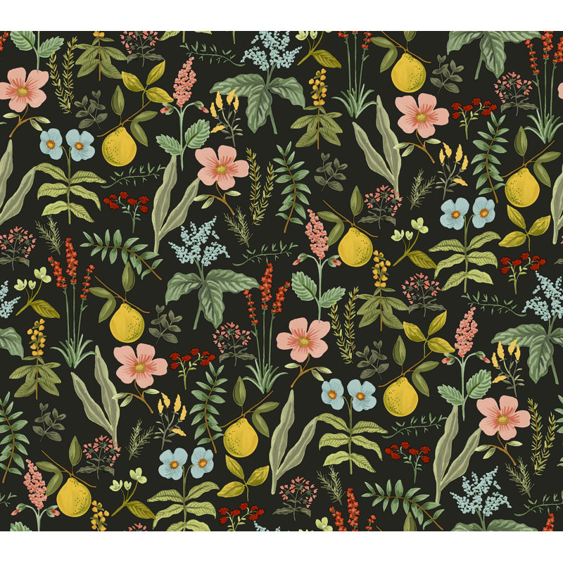 Papier peint adhésif botanique noir Herb Garden, Noir