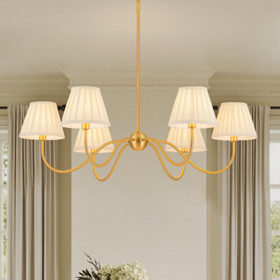 Erlandson 6-Light Dimmable White Fabric Shade Chandelier