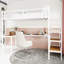 Lit mezzanine simple en fer blanc avec structure, embout, espace de travail intégré pour chambre à coucher de couleur, bureau en L, tablettes intégrées, fabrication-1448044225