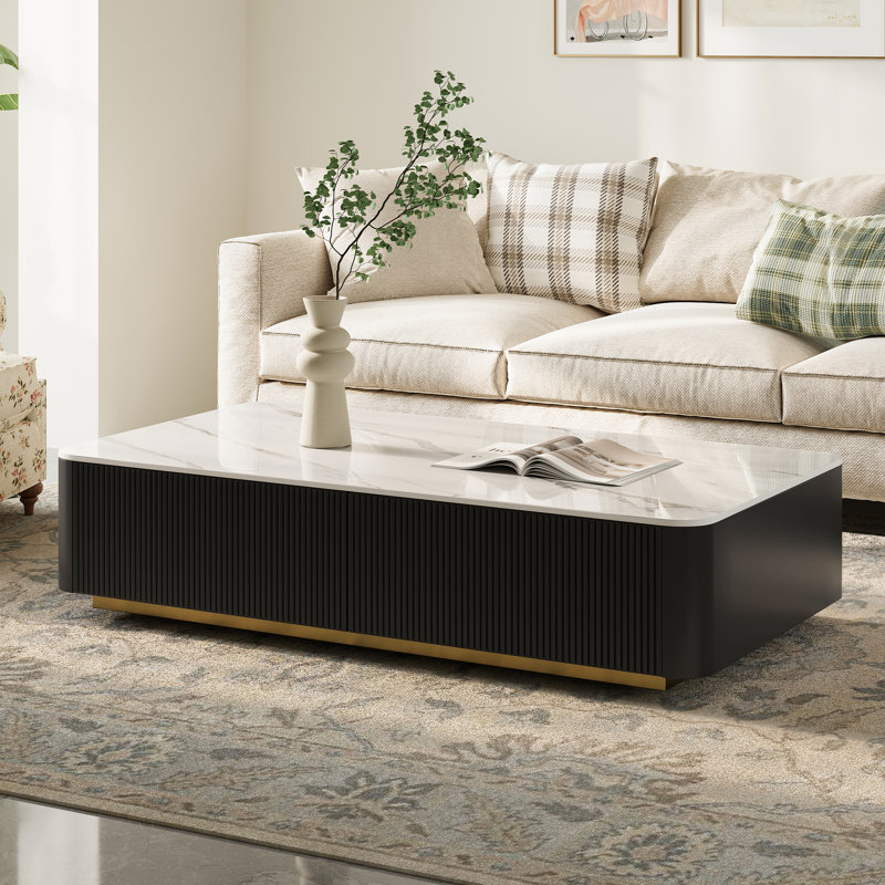 Table basse beige en faux marbre, Black/Gold