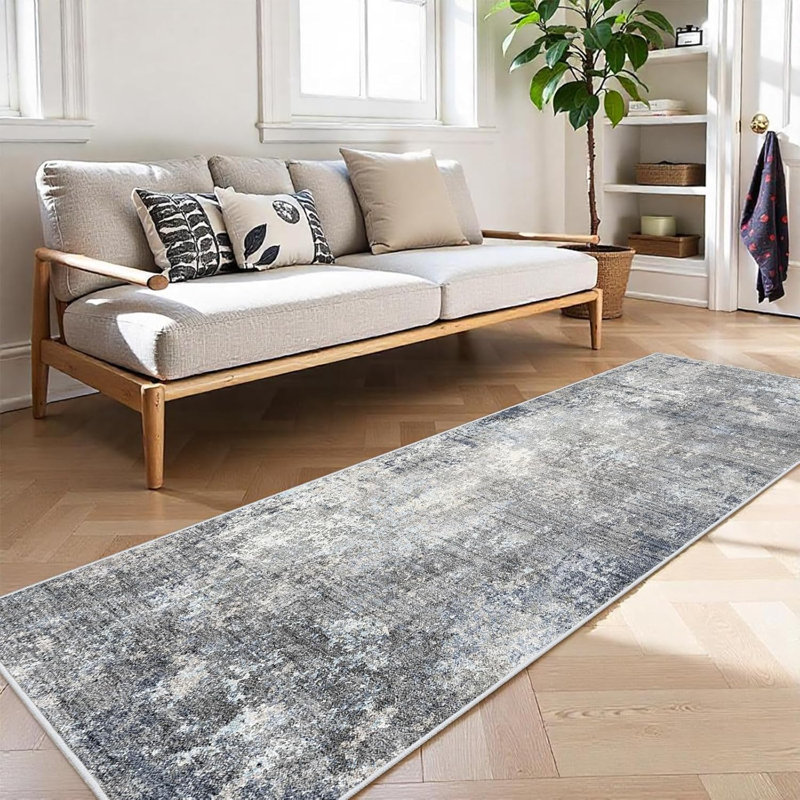 Long Hallway Rug – Non-Slip Washable Kitchen Floor Rug with Rubber Backing, Modern Low Pile Thin Wide Carpet for Bedroom, Entryway Indoor
