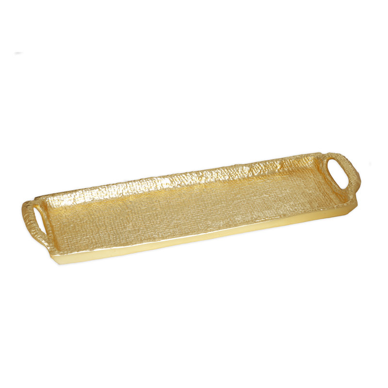 Kylun 17.25" L Textured Gold Tray with Handles, 1" H x 17.25" W x 5" D