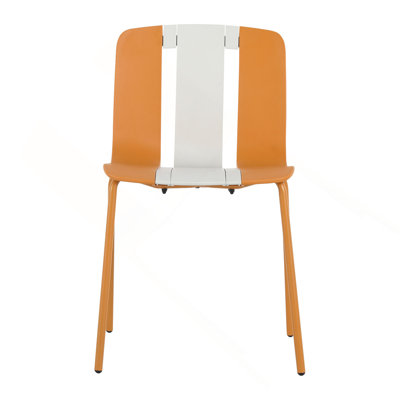 Holiday - Paquet de 4 chaises à blocs de couleur à rayures modernes - Siège en plastique PP intérieur / extérieur et pieds en métal robustes, blanc éclatant, orange, beige - pour le salon, le balcon, le café, la terrasse