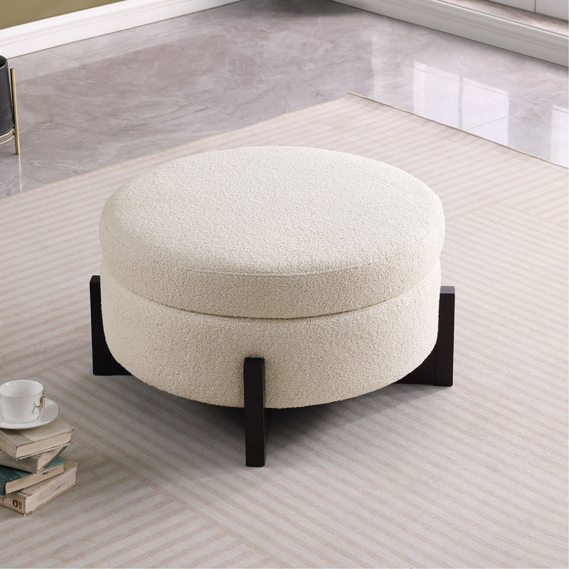 Élégant repose-pieds rond avec rangement à l'intérieur, pieds pliables en chêne
