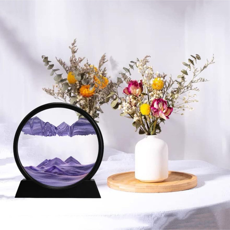 3D Dynamic Sand Art Liquid Motion, Moving Sand Art Picture Round Glass 3D Deep Sea Sandscape In Motion Display Flowing Sand Frame Relaxing Desktop Home Office Work Decor