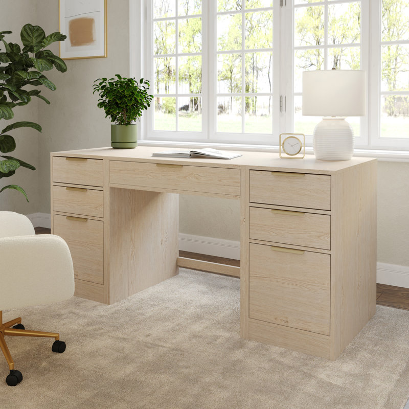 Martha Stewart Kayden Modular 1 Drawer Desk And Dual 3 Drawer File Cabinets, Brown
