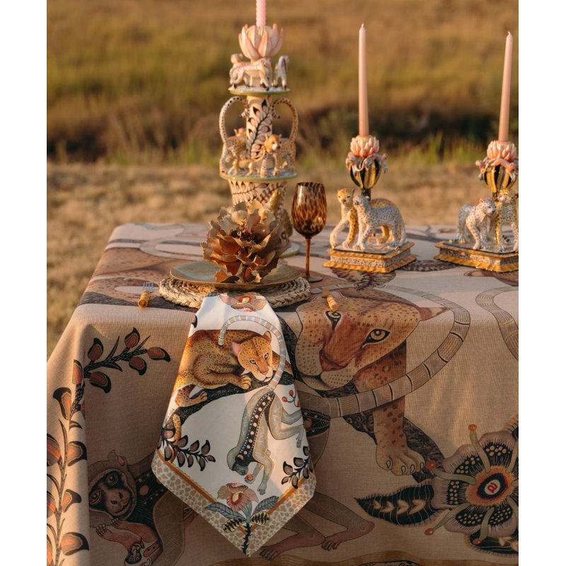 Monkey Tales Tablecloth - Linen, 138" L, Stone