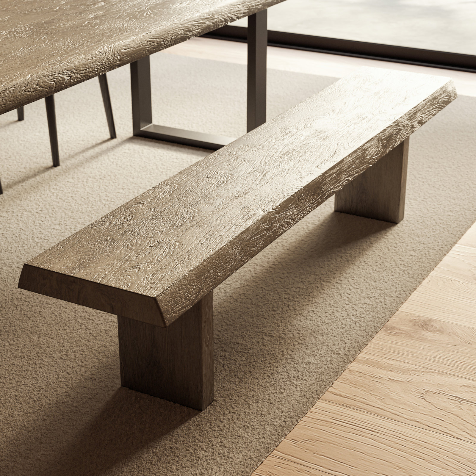 Colin Dining Bench, Sandblasted Gray, 18" H x 102" W x 15" D