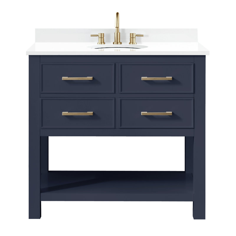 Brooks 36'' W Single Vanity, White, White Engineered Stone