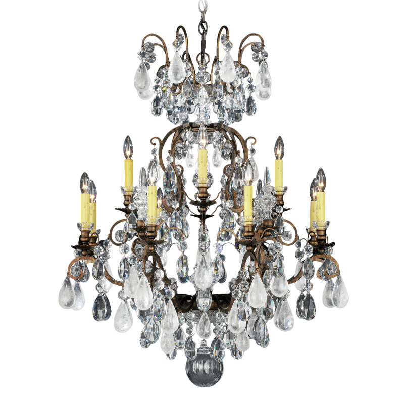 Renaissance 12 - Light Glass Chandelier, Heirloom Bronze, Combination of Olive and Smoke