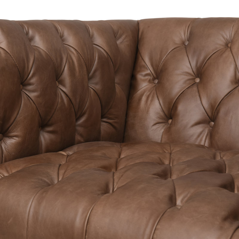 Williams Armchair, Natural Washed Chocolate Genuine Leather, Natural Washed Camel