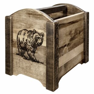 Homestead Collection Magazine Rack w/ Laser Engraved Bear Design, Stain & Clear Lacquer Finish