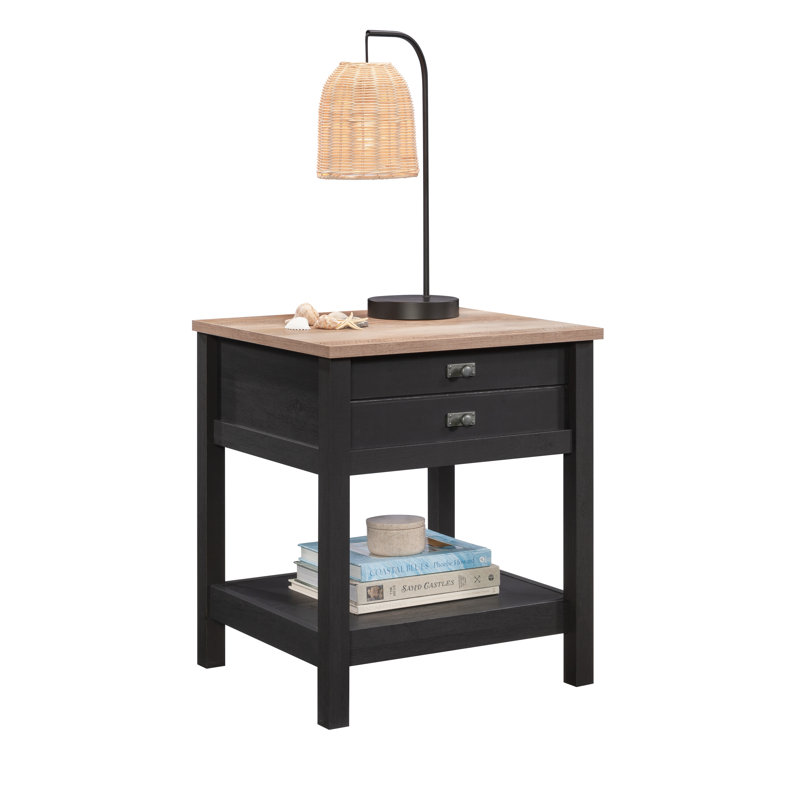 Table de chevet à 1 tiroir Jaibir, Linteau de chêne / chêne corbeau