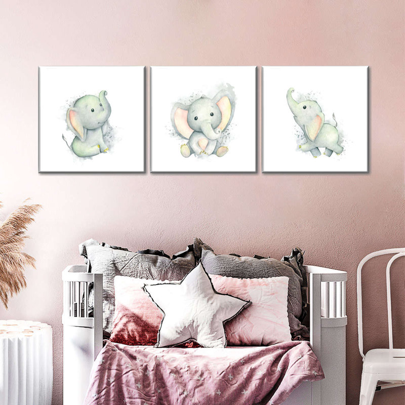 «Playful Baby Elephants Smudge» 3 pièces, H 57 po x l 18 po x P 1,25 po
