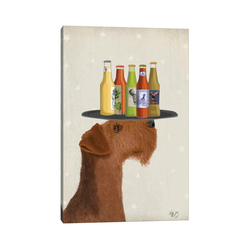 Airdale Beer Lover by Fab Funky - Wrapped Canvas Gallery-Wrapped Canvas Giclée, 66.04 cm H x 45.72 cm W