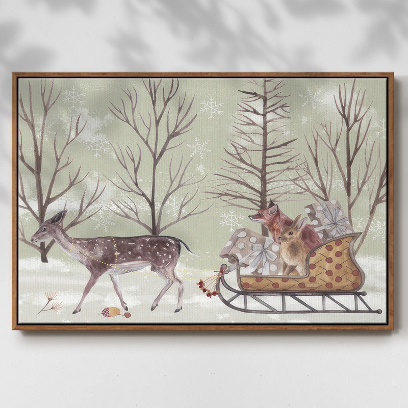 Christmas Time II, toile tendue avec châssis, H 25 po x l 37 po x P 1,5 po, Papier encadré noyer flottant