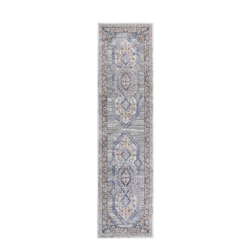 2x8 Blue/cream/ Area Rug - Non-shedding, Stain For Home Office, Dorm Room, Bedroom Loom & Blue/cream Eat-in Kitchen, Bedroom, Living Room