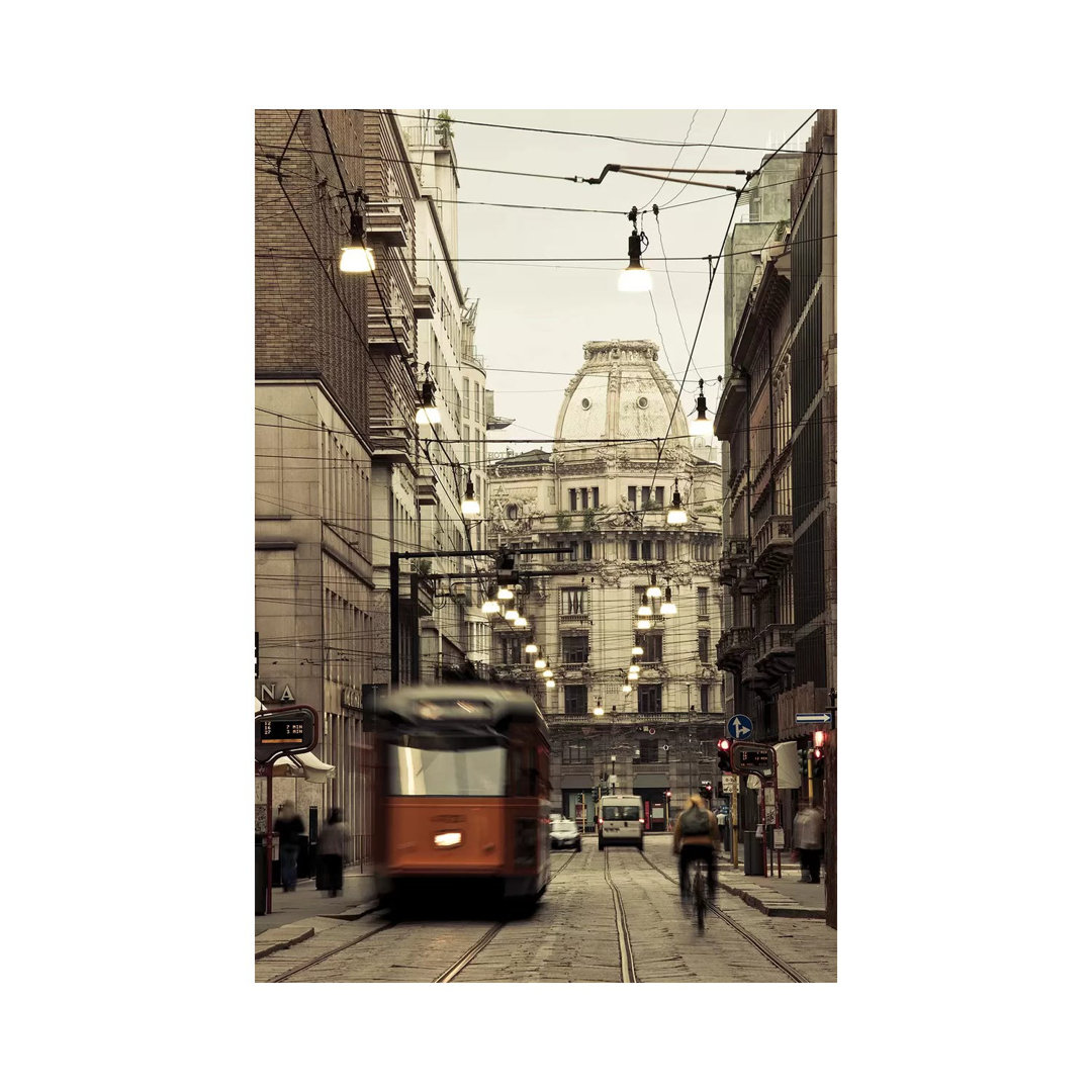 Tram On A Street, Piazza Del Duomo, Milan, Lombardy, Italy - Wrapped Canvas Print