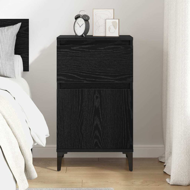Bedside Cabinet 40 X 35 X 70 Cm Engineered Wood, Black Oak