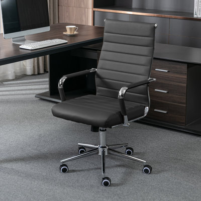 Amaiia Mid-Back Ribbed Leather Upholstered Adjustable Swivel Rolling Ergonomic Office Desk Chair by Ivy Bronx
