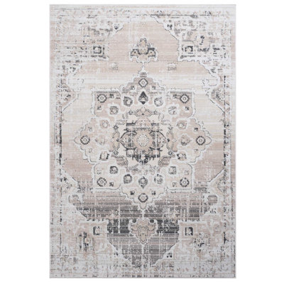 Loom & Collection 8X10 Area Rug In Cream/Beige Medallion. Non-Shedding, Stain For Living Room, Dining Room. Long-Lasting Eat-In Kitchen. Soft And -